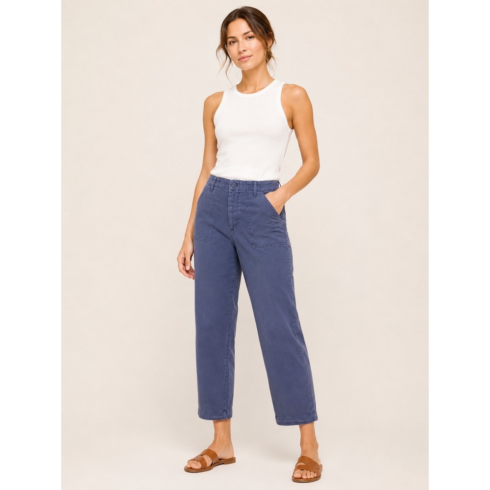 Lucky Brand Utility Straight Leg Pants Womens 31 Blue Button Fly Relaxed Boho